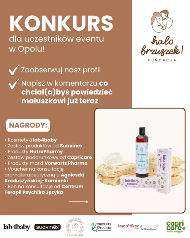 ❗️KONKURS DLA UCZESTNIKÓW EVENTU W OPOLU❗️W Opolu pojawimy się pierwszy raz i chcemy pozostawić po sobie jak najlepsze wrażenie 😇 Mamy zatem dla Was konkurs! ✔ Zaobserwuj nasz profil✔ Napisz w komentarzu, co chciał(a)byś powiedzieć swojemu maluszkowi już teraz, gdyby mógł Cię usłyszeć i zrozumieć Konkurs trwa do czwartku (10.09) do 18:00 i zostanie rozstrzygnięty podczas eventu. Powodzenia!
