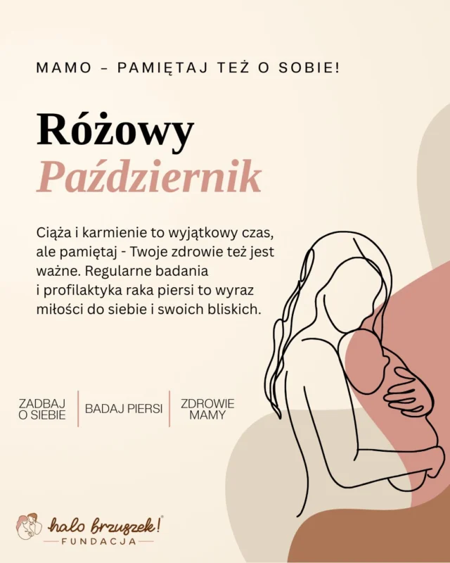 Czas ciąży, oczekiwanie na maluszka i pierwsze miesiące karmienia piersią to wyjątkowy etap, w którym potrzeby dziecka często stawiasz na pierwszym miejscu. Nie zapominaj jednak, że Ty również zasługujesz na troskę i uwagę! 🌸Regularne kontrole, poznawanie swojego ciała i obserwowanie zmian w wyglądzie piersi to ważne kroki w profilaktyce raka piersi.Pamiętaj, Mamo - dbanie o siebie to także dbanie o swoją rodzinę. Znajdź chwilę dla własnego zdrowia, bo Ty też jesteś ważna! 🩷
#halobrzuszek #różowypaździernik #karmieniepiersią
